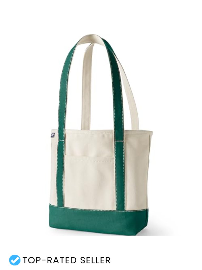 Lands' End Medium Canvas Tote Bag Open Top Long Handles 500lb Test